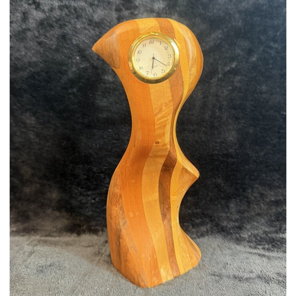 Mantel Clock Mixed Wood MCM Battery Abstract Rippling Ribbon Dancing Bent Clock